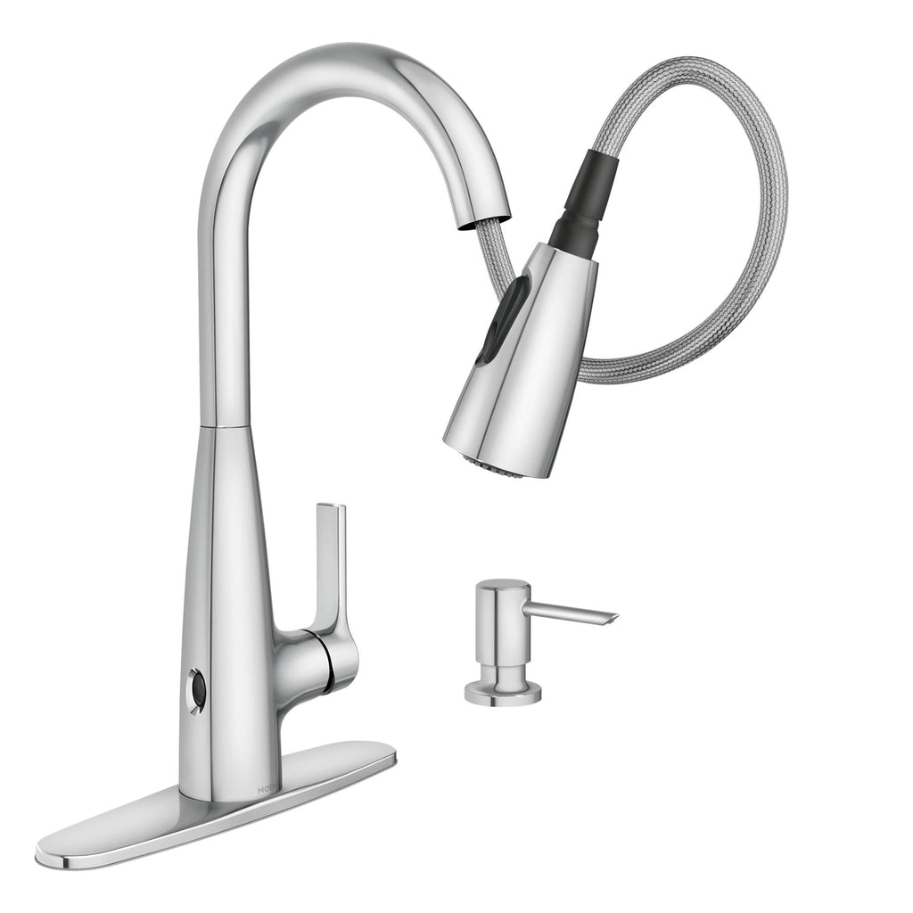 Moen Haelyn Chrome Touchless Single-Handle Pulldown Sprayer Kitchen Faucet with Soap Dispenser, Features Power Clean for a Faster Wash