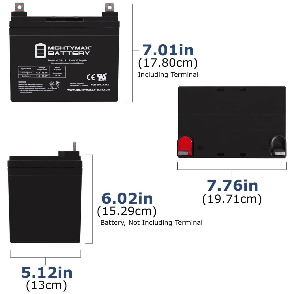 ML35-12 - 12V 35AH Compatible Wheelchair Battery for Electric Mobility Rascal Scooter