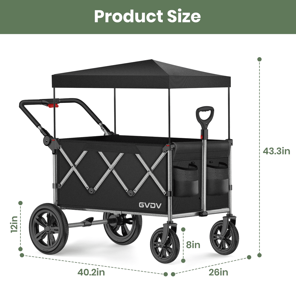 GVDV Wagon Stroller for Kids, 3-in-1 Collapsible Double Stroller Wagon for Toddlers with Removable Canopy, 5-Point Harness, Pull & Push Handle and