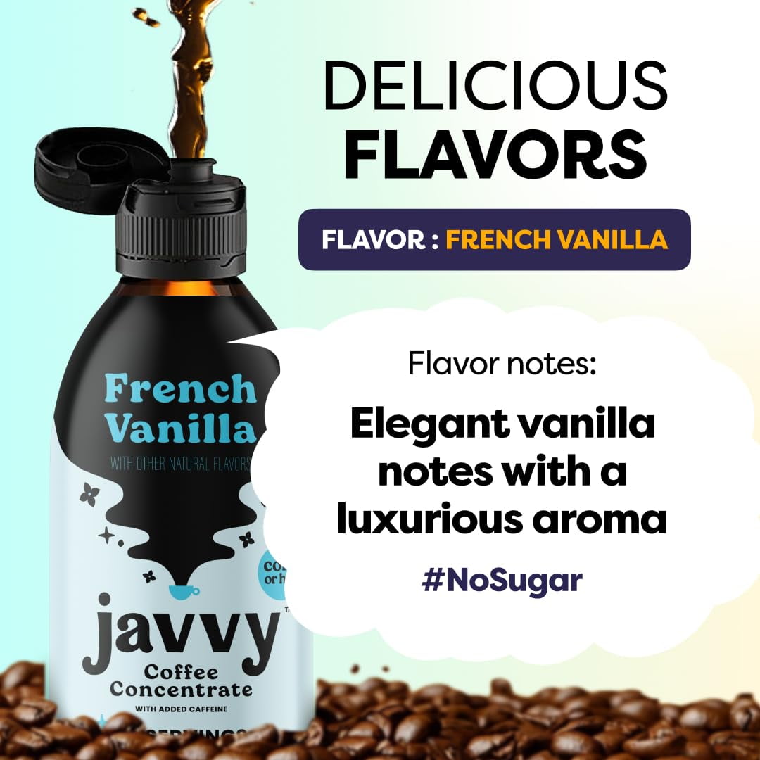 Javvy Cold Brew Iced Coffee Concentrate, 2 Pack Vanilla, Arabica Coffee Beverages, 35X Liquid Coffee Concentrate, Instant Coffee Alternative