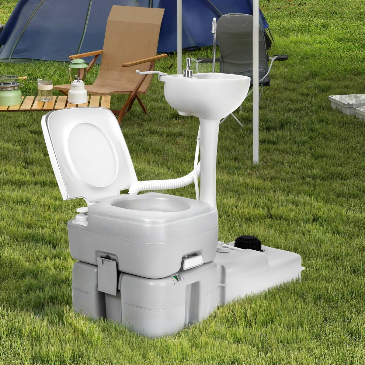 DEXTRUS 5.3 Gallon Portable Toilet and 17L Portable Camping Sink Hand Wash Basin Station & Flush Potty for Outdoor,Camping, RV Toilet