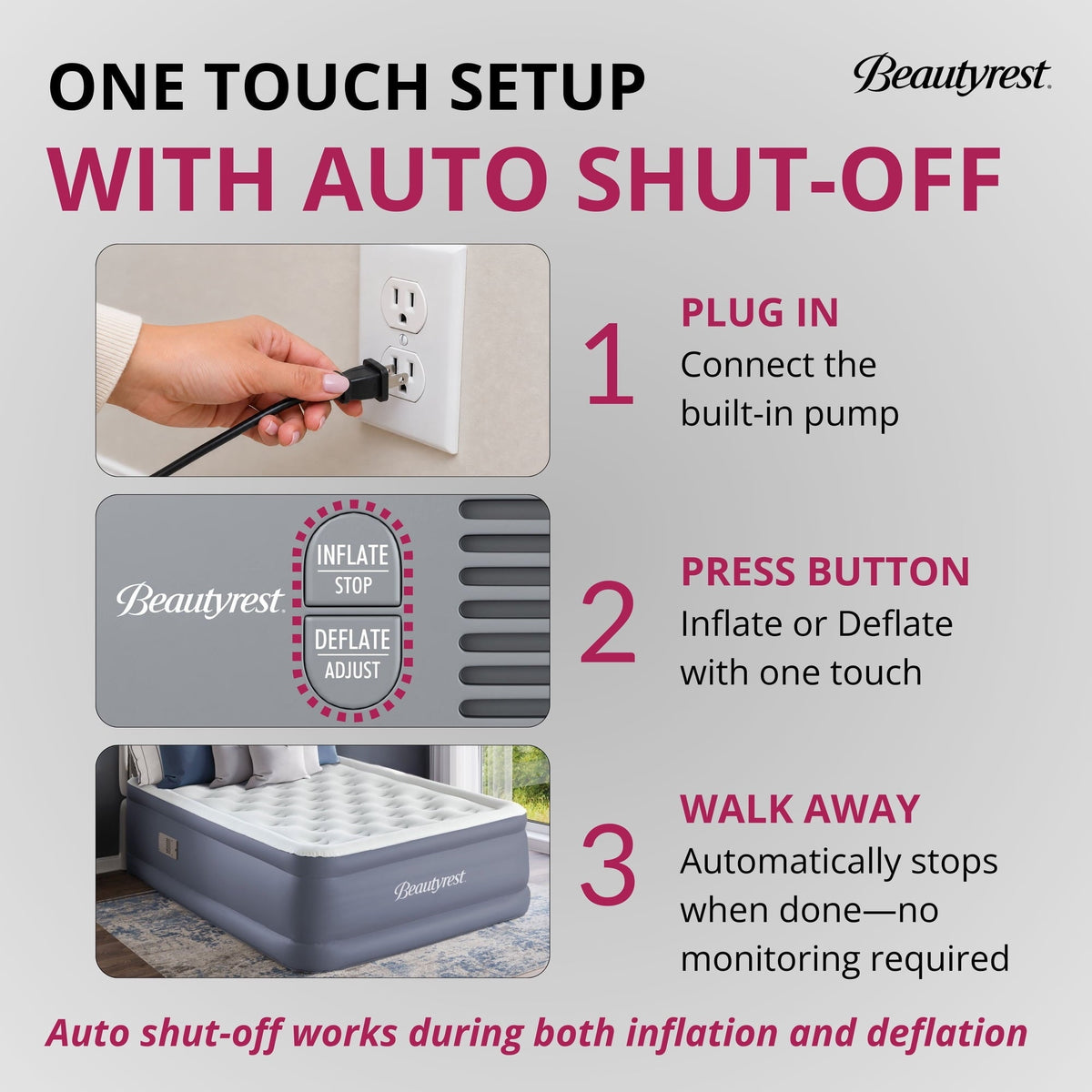 Beautyrest Sensa-Lux Deluxe 24" Queen Air Mattress with Built-In Pump, Auto Shut-Off, Cushioned Coil-in-Coil Comfort