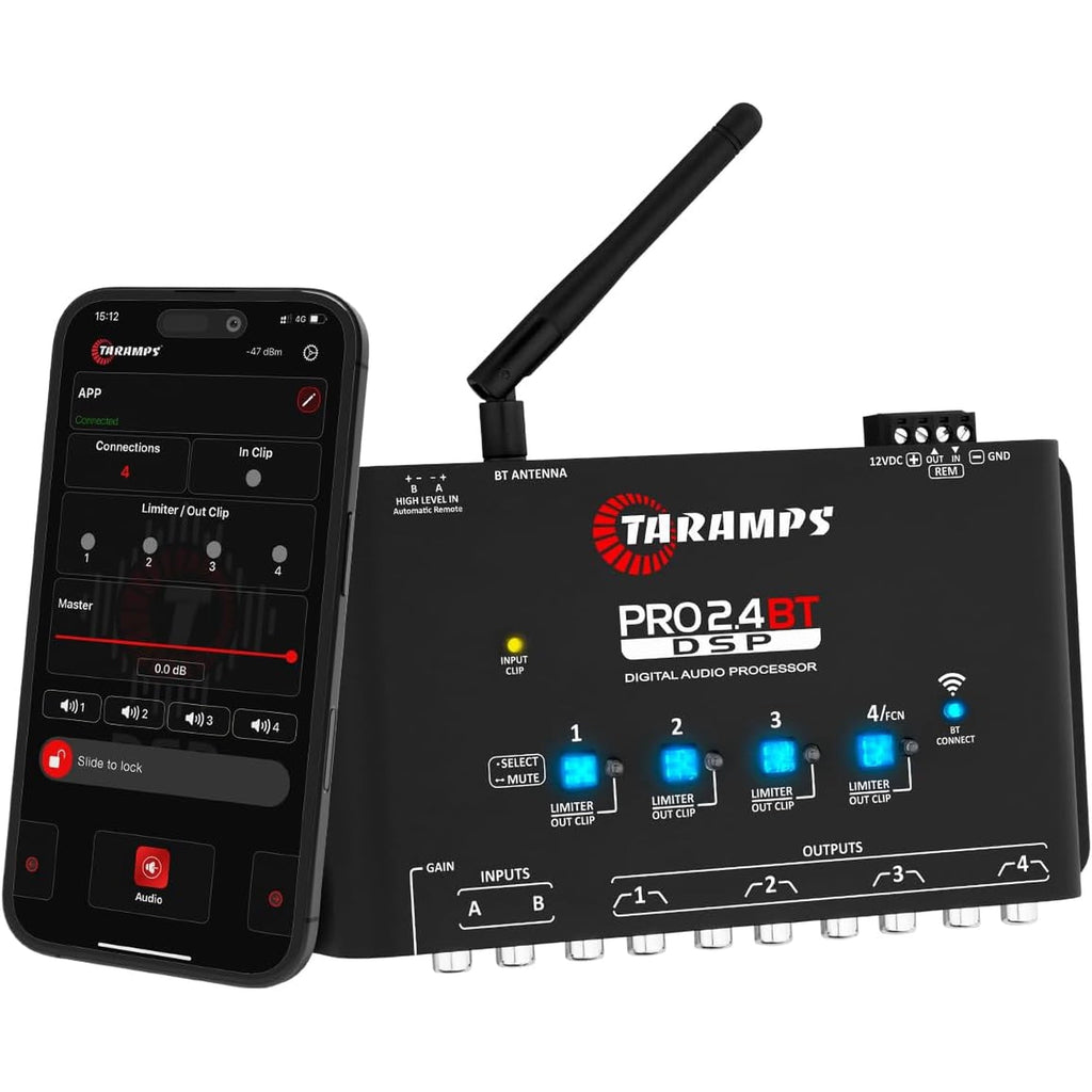 Taramps Pro 2.4 BT Bluetooth DSP Crossover Full, Digital Signal Processor, Car Audio Equalizer with App, Gain up to 9V, 15 Band Graphic Equalization