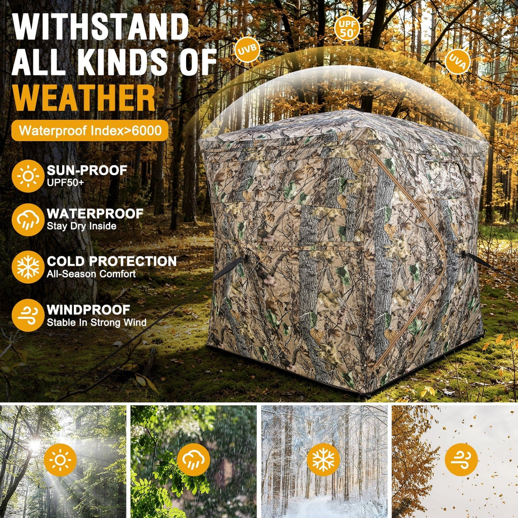 GIKPAL Portable 2-3 Person 270 Degree See Through Hunting Blind Pop-Up Ground Blind with Tie-downs & Carrying Bag for Deer, Duck and Turkey Hunting