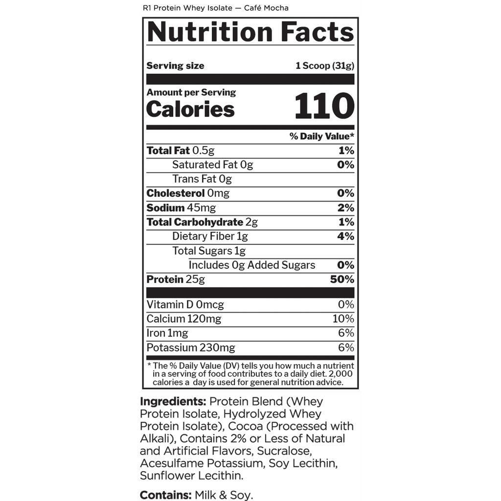 Rule 1 Proteins R1 Protein Whey Isolate - with 25g Protein & 6g BCAA Isolated & Hydrolyzed Sources for Workout Recovery (3 Pounds, Café Mocha)
