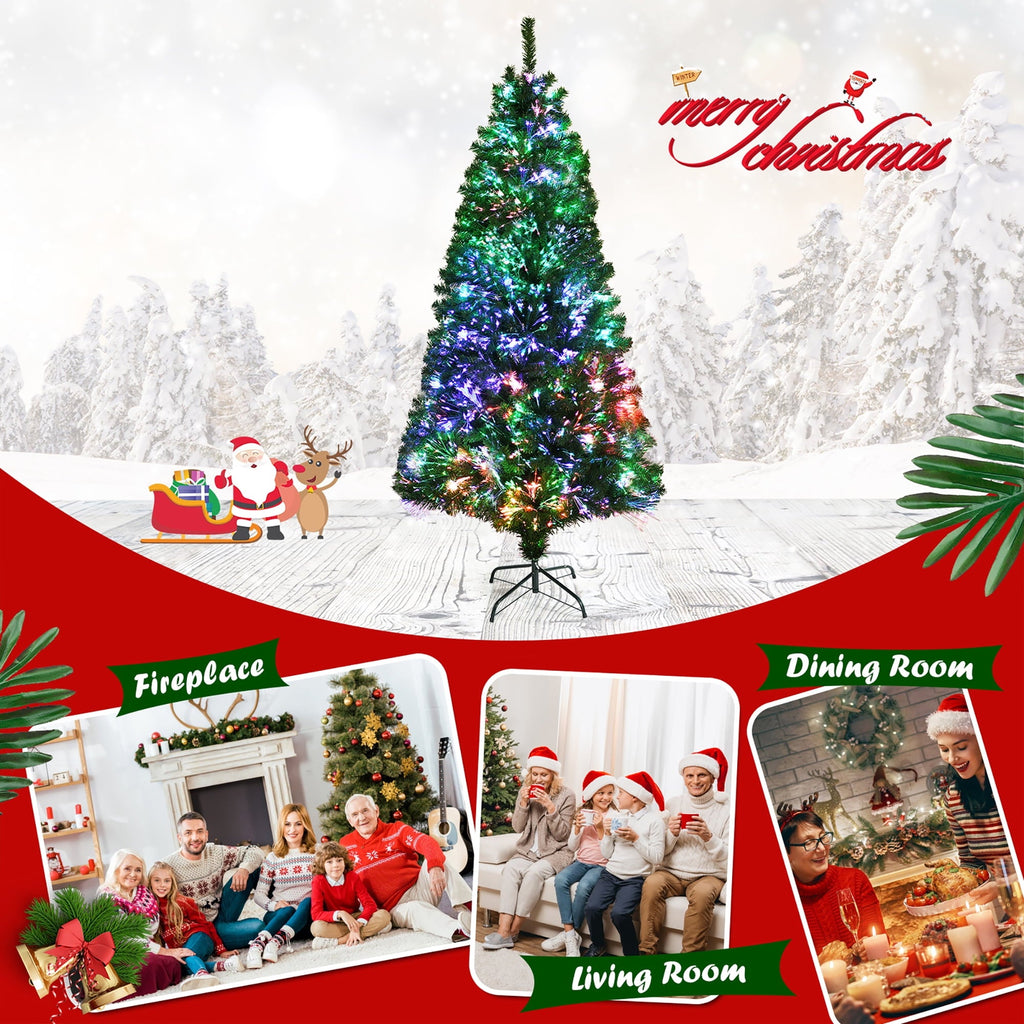 Costway 6ft Pre-lit Fiber Optic PVC Artificial Christmas Tree w/ 617 Branch Tips