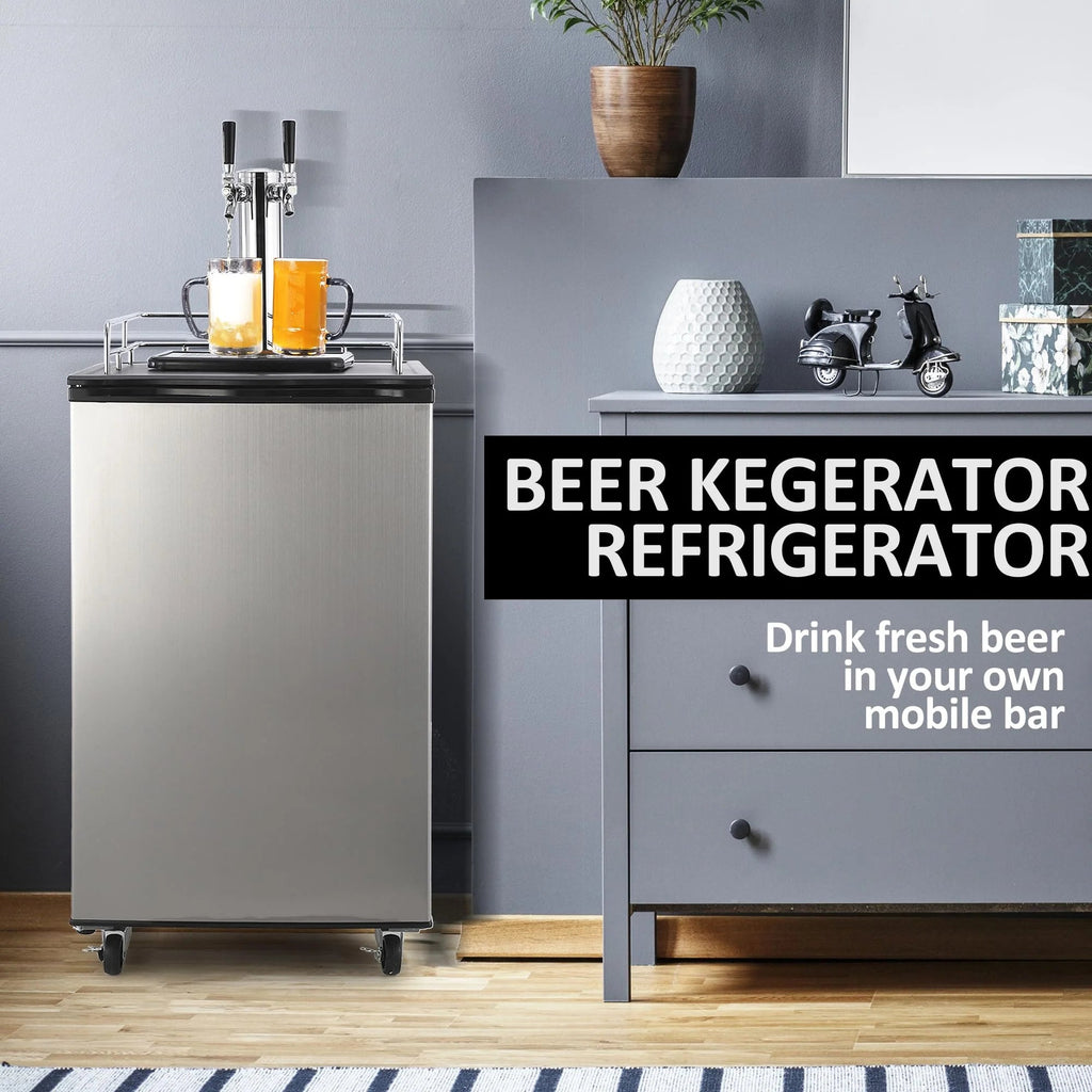 Dual-Tap Stainless Steel Beer Kegerator, 170L With Drip Tray