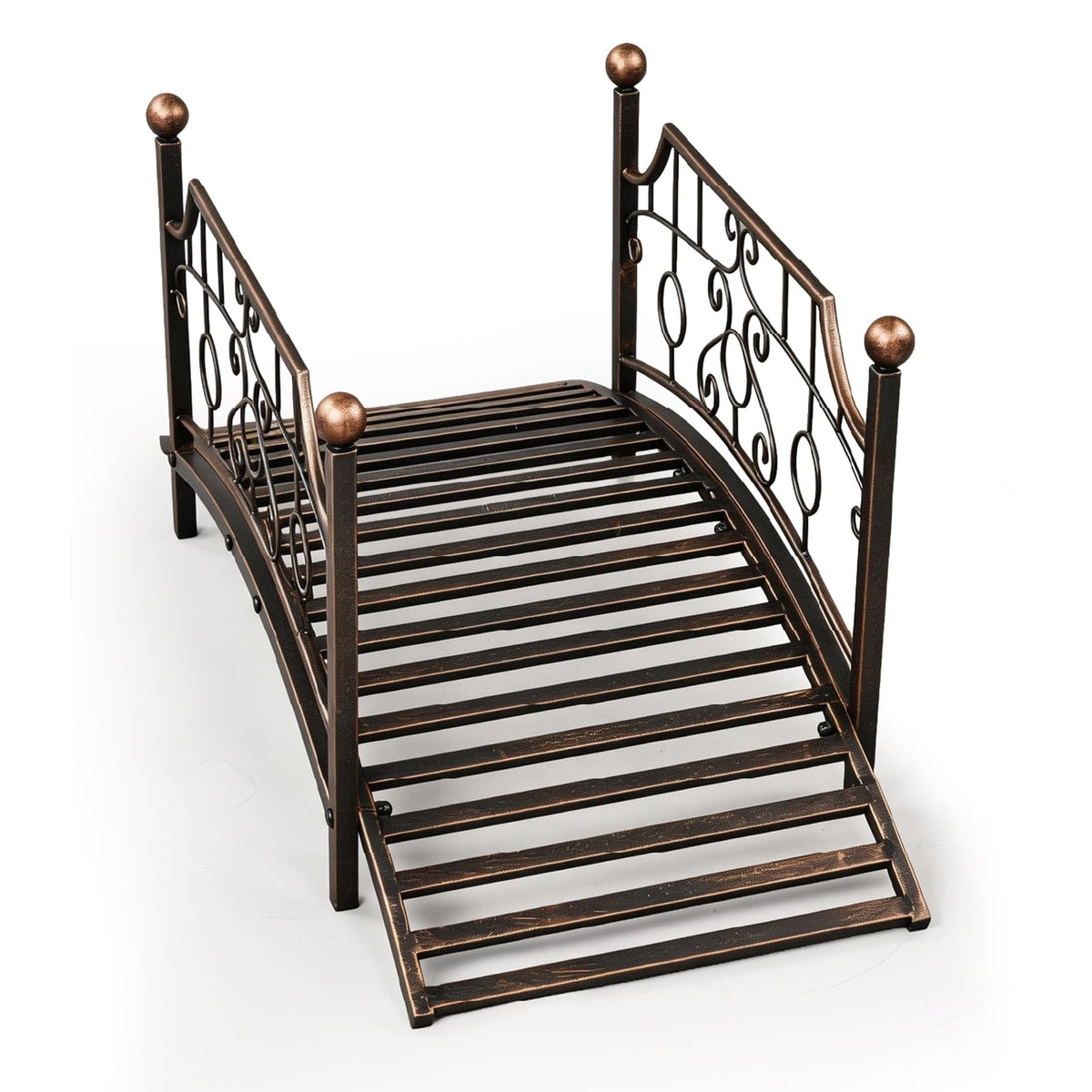 Ktaxon 3.3ft Wrought Iron Garden Footbridge with Flat Top Railings & Spherical Finials, Ornamental Pond Bridge for Yard Antique Bronze