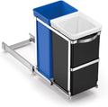 simplehuman 35 Liter / 9.3 Gallon Dual Compartment Under Counter Kitchen Cabinet Pull-Out Recycling Bin and Trash Can, Chrome