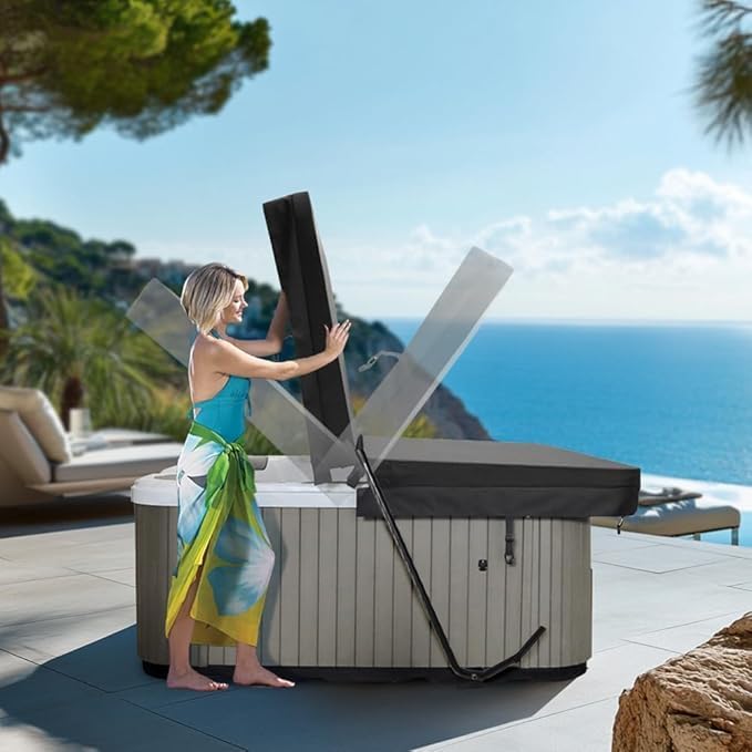Hot Tub Cover Lift Bar,Two Sides Spa Lifter,Height 45.3“ - 72.1” Width 53.5“ - 84” Adjustable Cover Lifting & Removal System,Installs Under Hot Tubs