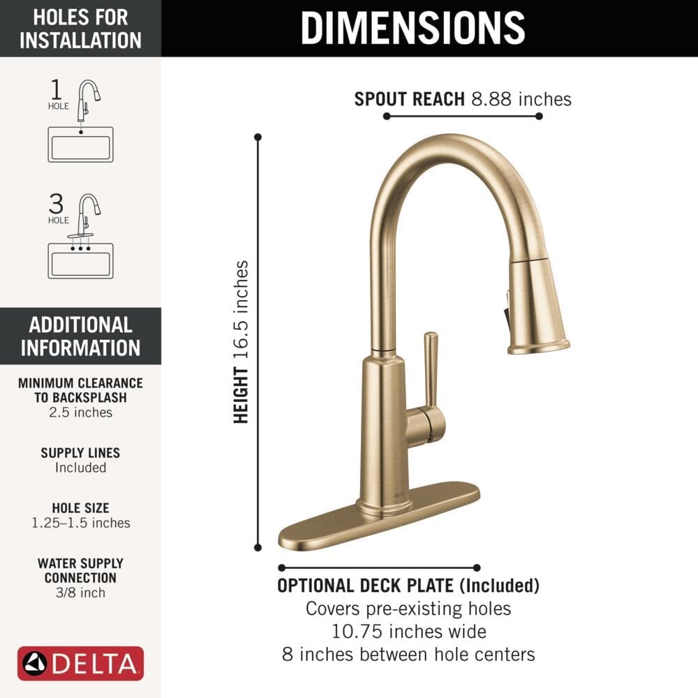 Delta Finnridge Brushed Gold Kitchen Faucet with Pull Down Sprayer, High Pressure ProClean Spray Modern Single Hole Kitchen Sink Faucet, Champagne