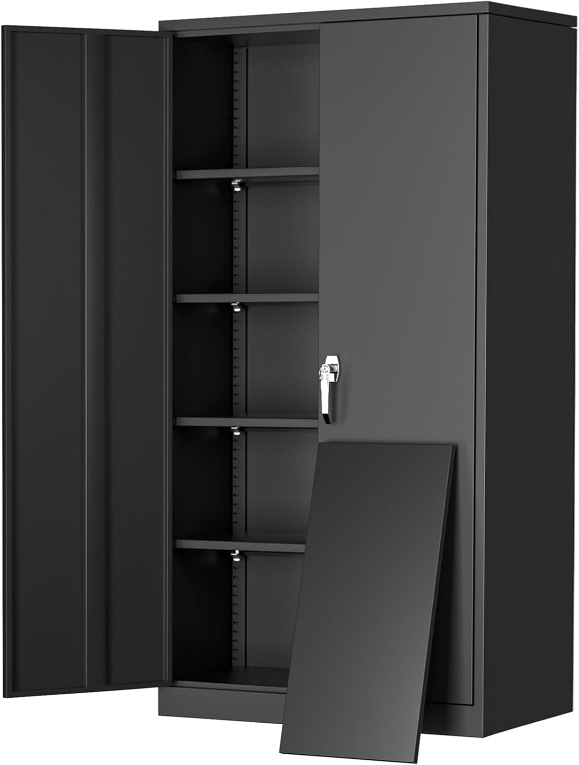72" H Metal Storage Cabinet, 36" W x 18" D Black Locking Metal Garage Storage Cabinet with Doors and 4 Adjustable Shelves, Lockable Steel Cabinets