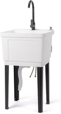 VINGLI 13-Gallon Utility Sink Laundry Tub for Washing Room, Freestanding Utility Sink with Stainless Steel Faucet, (White, 19.7"W x 18.9"D x 33"H)