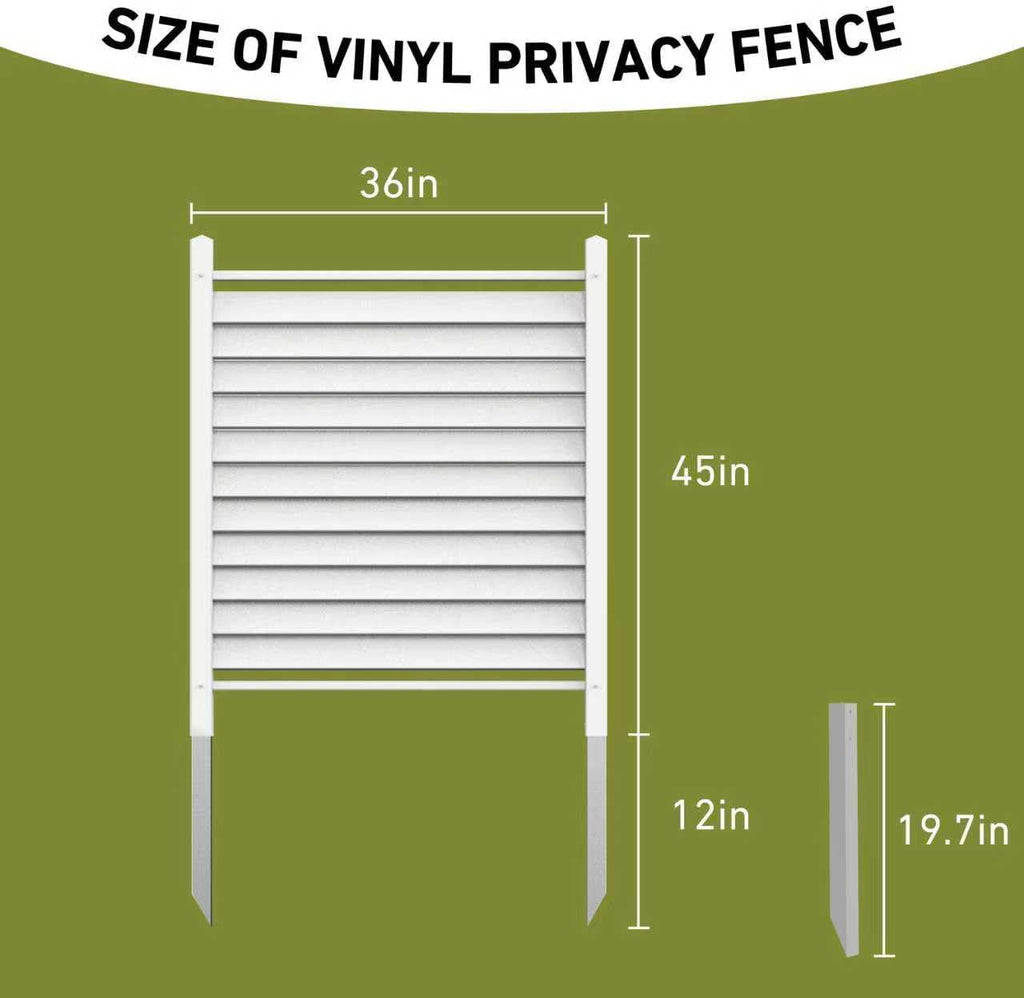 36" W X 45" H Reinforced White Vinyl Privacy Fence, Double Windproof Air Conditioner Fence Trash Can Fence, Louvered Vinyl Screen Panel Kit (1 Panels)