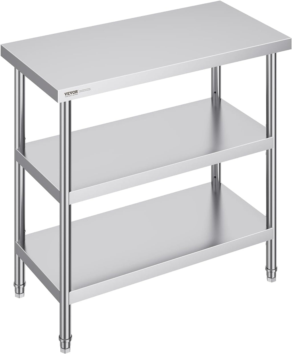 VEVOR Stainless Steel Food Prep Table, 18 x 36 x 34 Inch Commercial Kitchen Worktable, with 2 Adjustable Undershelf, Heavy Duty Prep Metal Work Table
