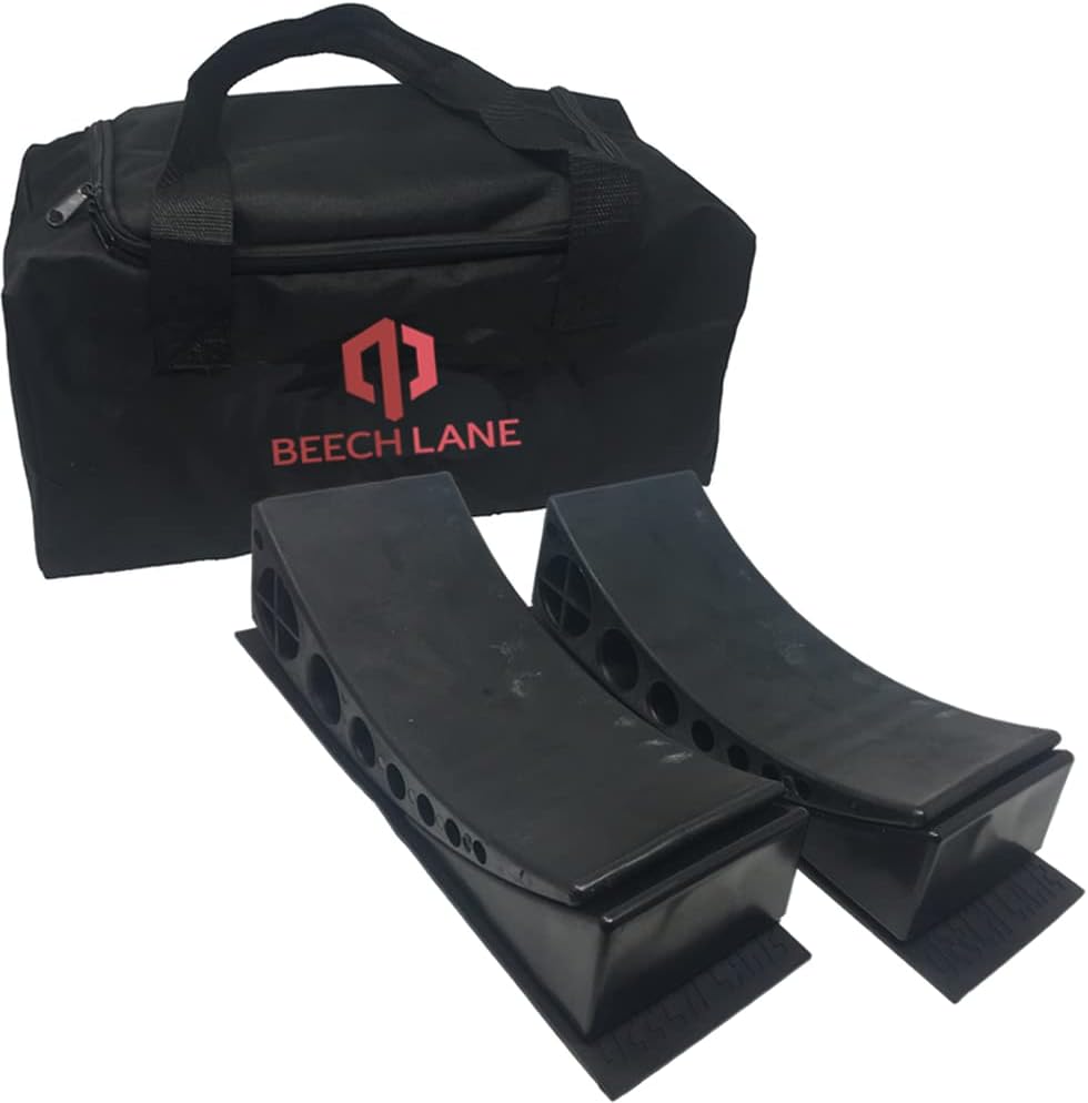 Beech Lane Camper Leveler 2 Pack with Carrying Bag - Precise Camper Leveling, Includes Two Curved Levelers, Two Chocks, Two Rubber Grip Mats, and A