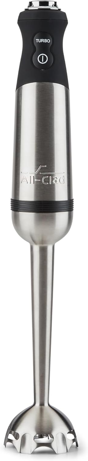 All-Clad Electrics Stainless Steel Immersion Blender 2 Piece Turbo Function 600 Watts Detachable, Variable Speed Control, Hand Blander, 9-1/4-inch