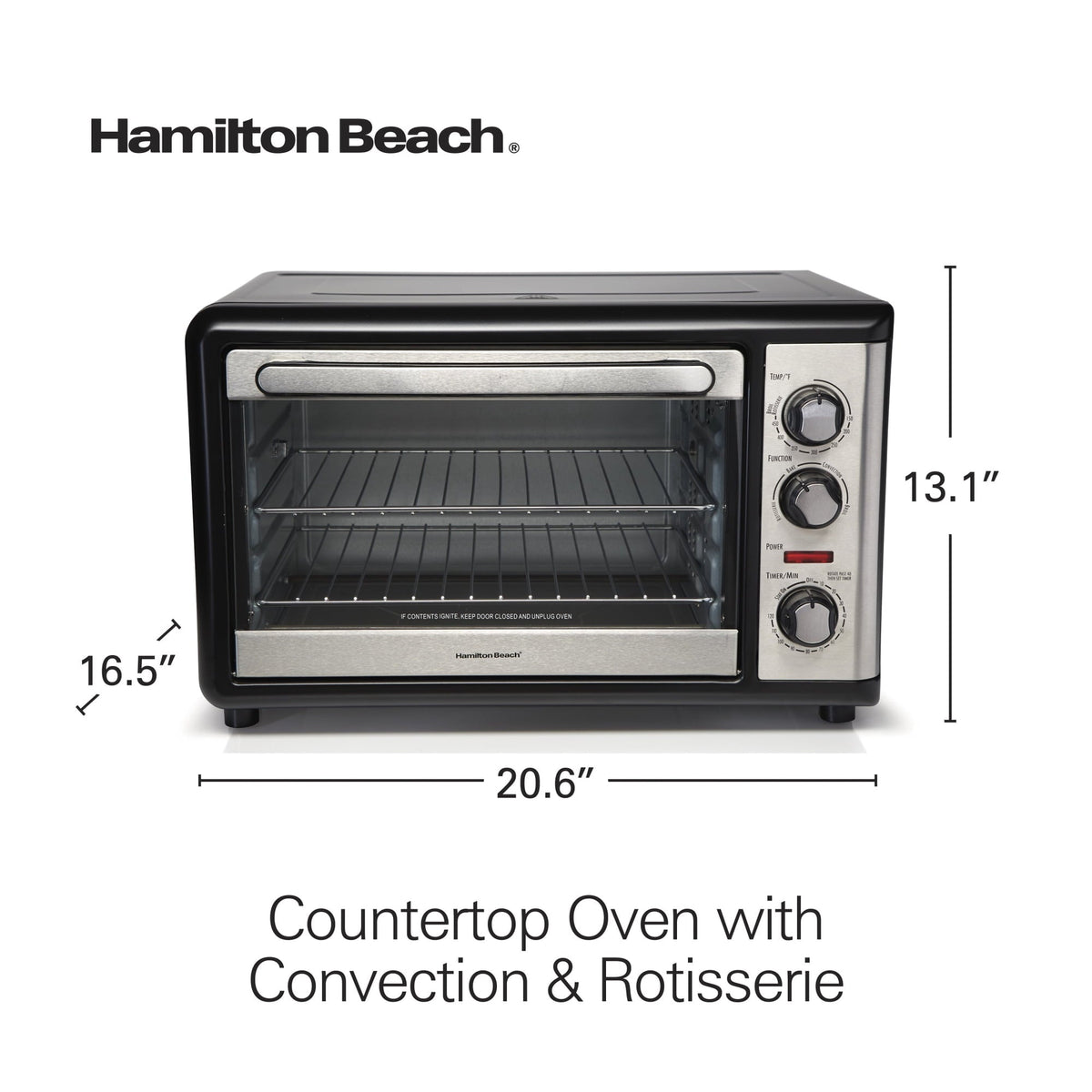 Hamilton Beach Countertop Toaster Oven with Convection & Rotisserie, Extra Large Capacity, Black