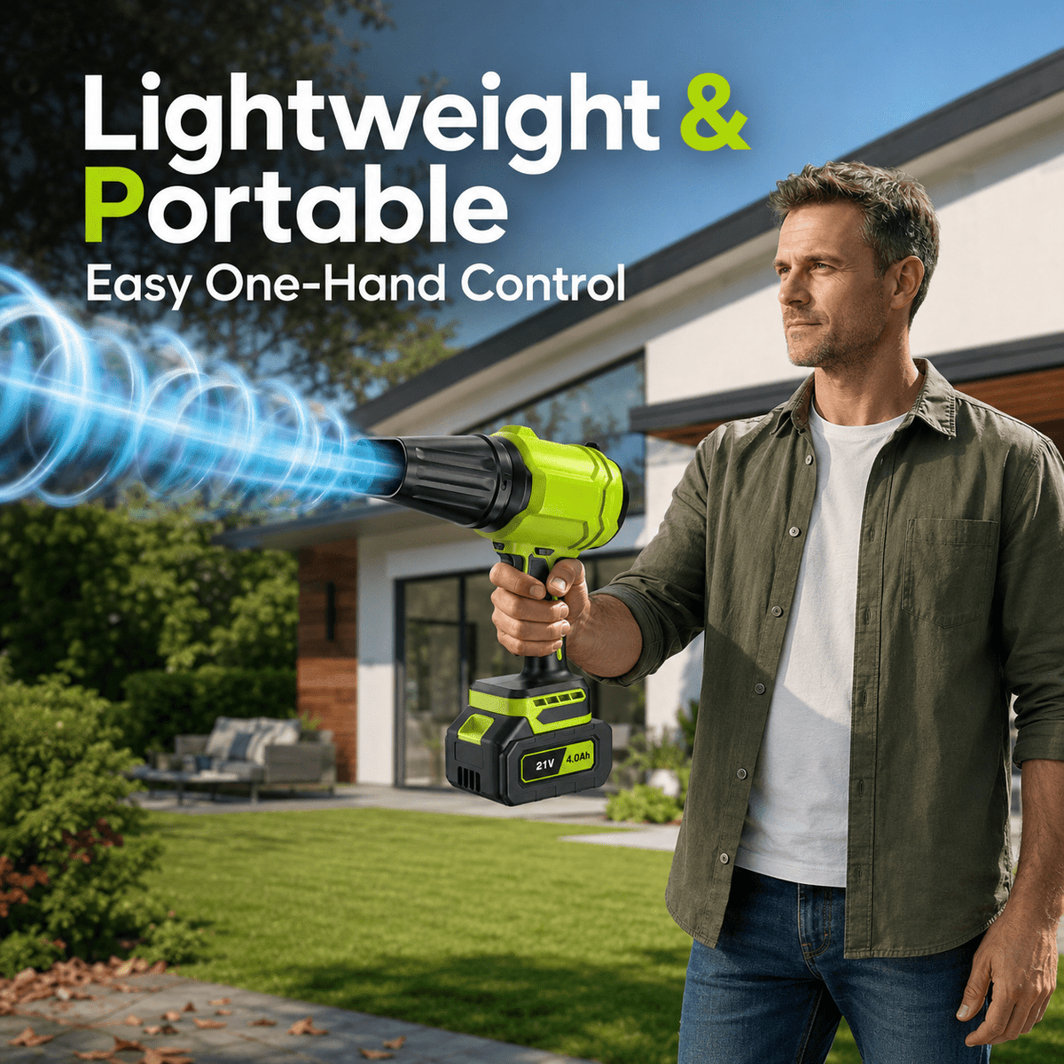 Cordless Leaf Blower with 2x 4.0Ah Batteries, 980,000 RPM Handheld Electric Leaf Sweeper, Lightweight Blower for Patio Cleaning, Lawn Care, Dust and