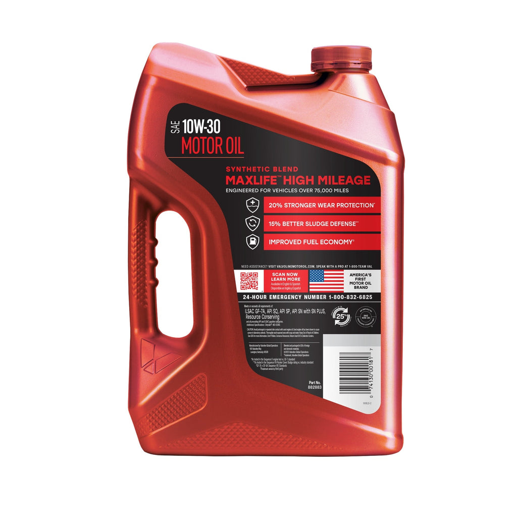 3 pack) Valvoline MaxLife High Mileage 10W-30 Synthetic Blend Motor Oil 5 Quart