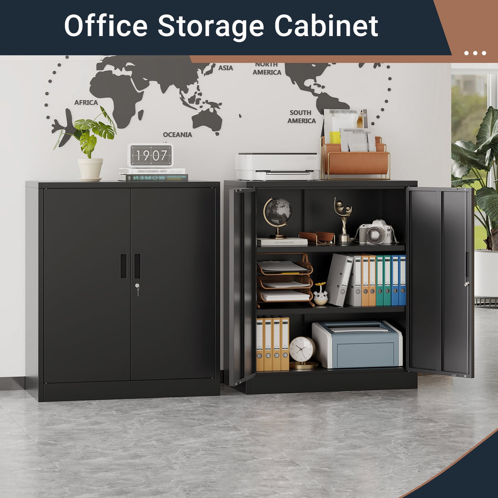 BESFUR Metal Storage Cabinet with Doors and Shelves, for Home, Office, Garage - Black