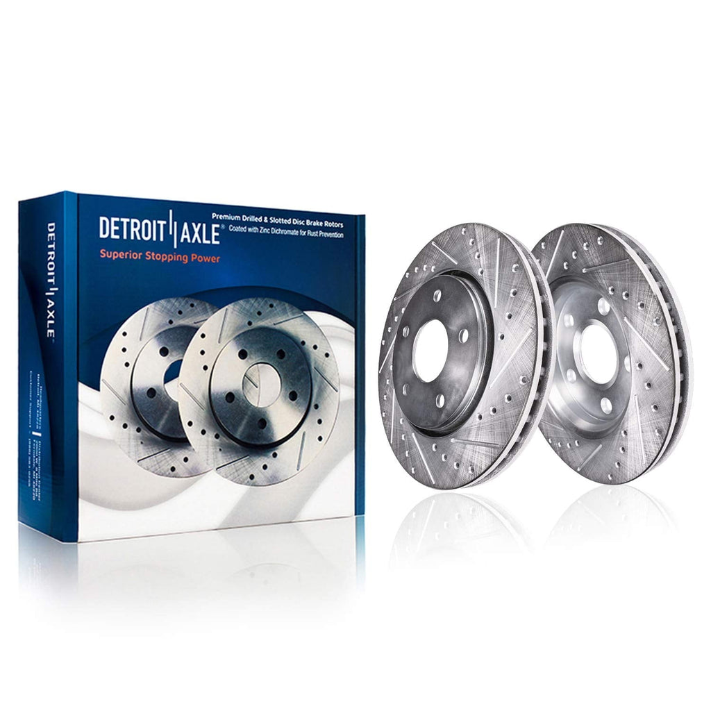 Detroit Axle - 8pc Brake Kit for 2014-2020 Nissan Rogue, 2017-2022 Rogue Sport, Front and Rear Drilled & Slotted Brakes Rotors Ceramic Brake Pads