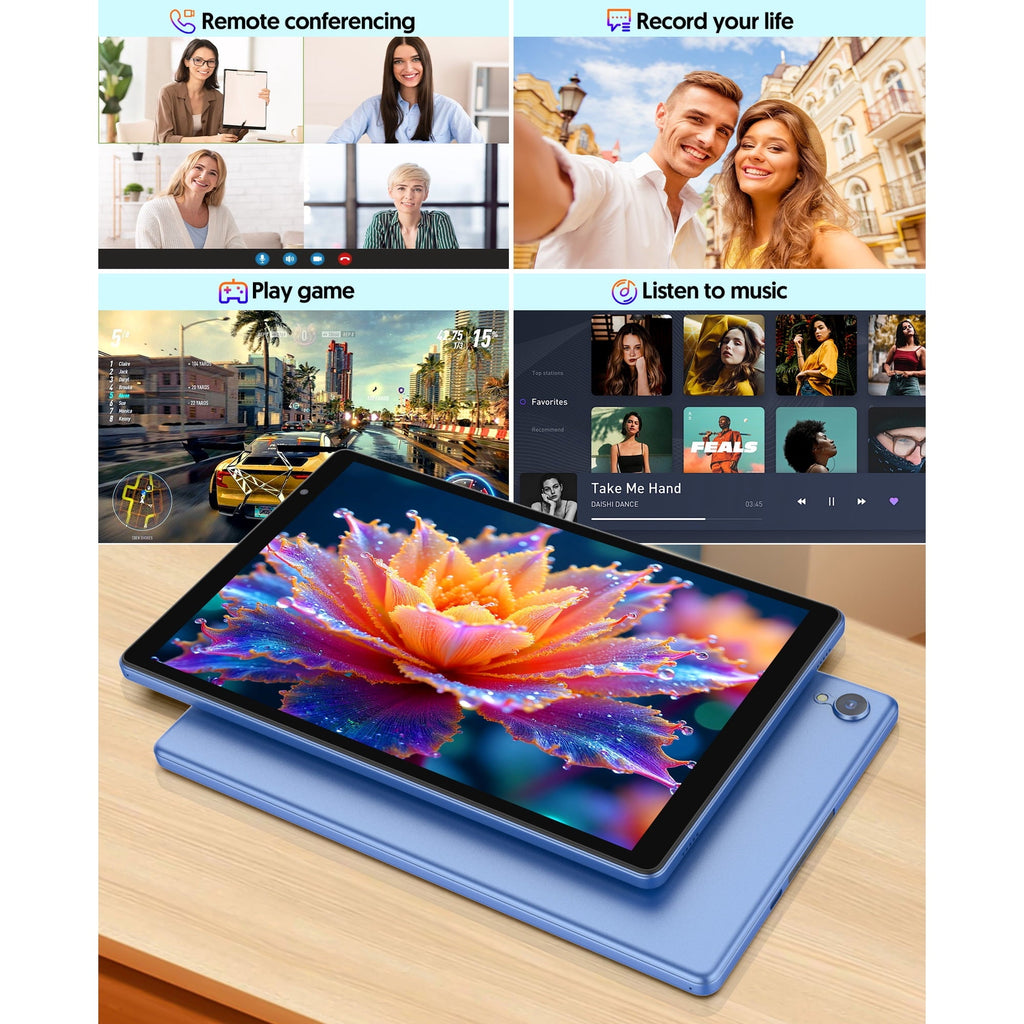 Android Tablet, 10 inch Android 14 Tablet, Quad-core CPU, RAM 4GB（2G+2G）, ROM 32GB (Up to 1TB), 800x1280 IPS, WiFi 6, 2MP+2MP, 6000mAh, Blue