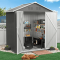 6' x 4' Outdoor Storage Shed with Base, ENYOPRO Galvanized Metal Garden Tool Shed with Lockable Double Doors, Sloped Roof & Vent for Backyard Patio