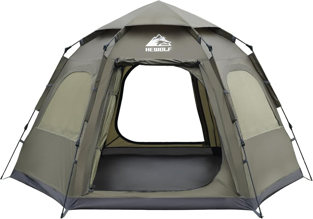 Hewolf 2/3/4 Person Camping Tent - Instant Pop Up Waterproof 2 Doors Tent with Easy Setup | 3-Season Hexagonal Dome Design for Family, Hiking &