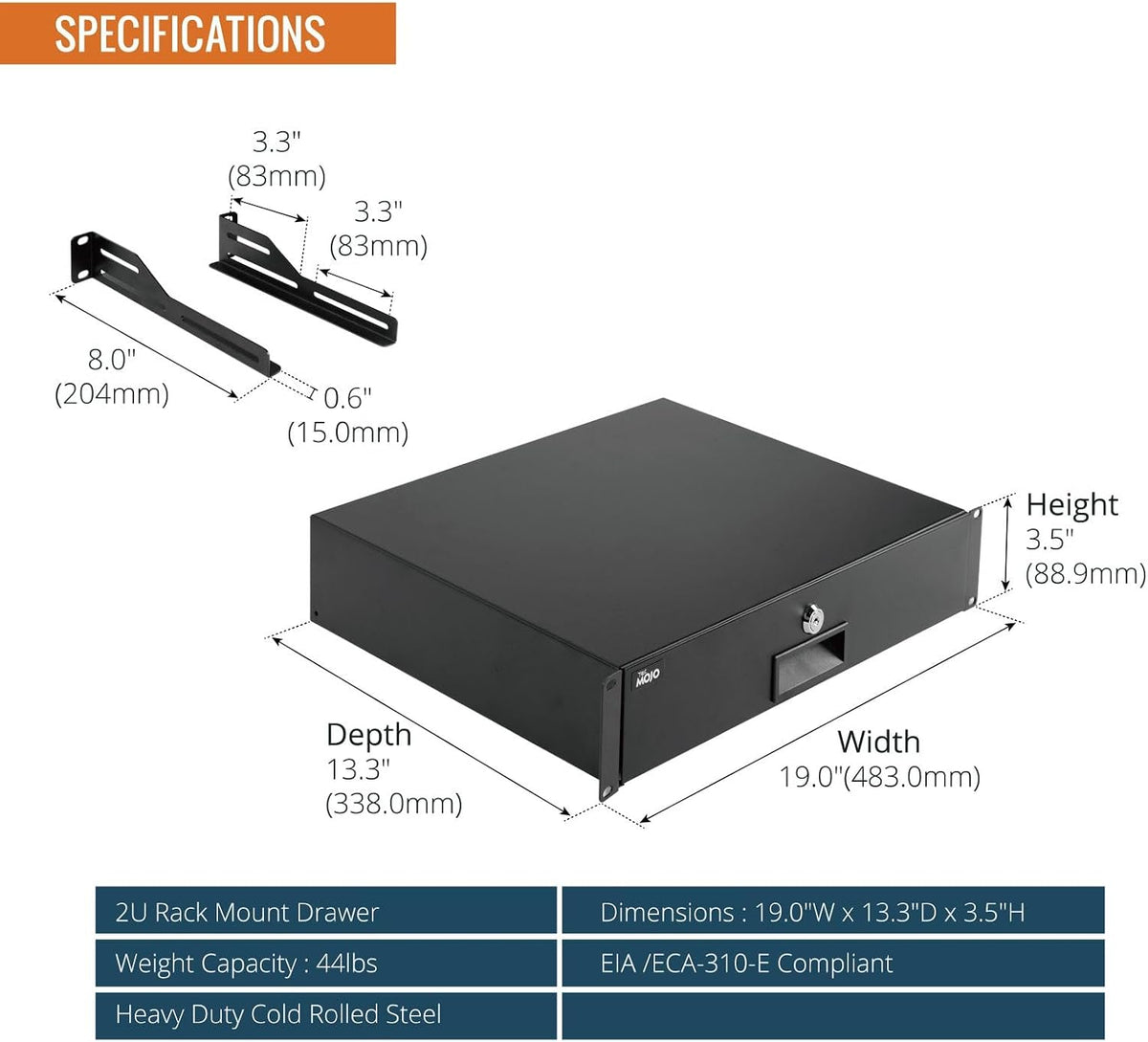 Tecmojo 2U Rack Drawer,Rack Mount Drawer for 19in Network Equipment/Server/AV Rack or Cabinet Enclosure,Sliding and Lockable Server Rack Drawer