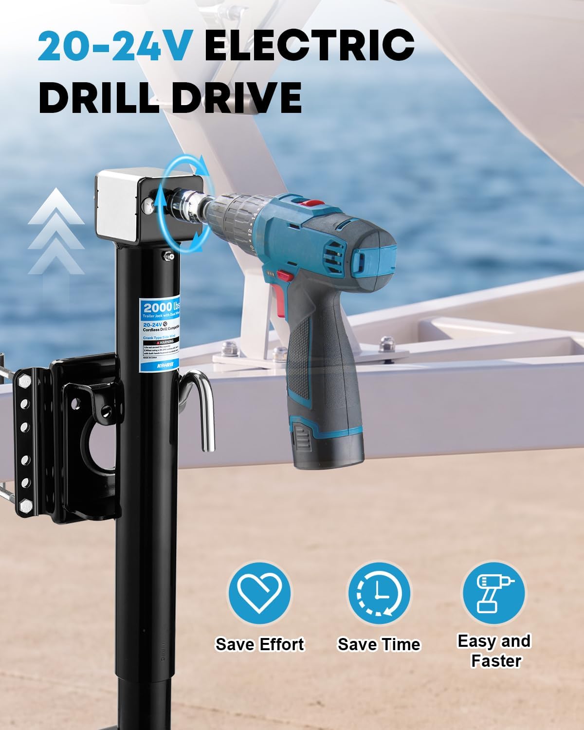 Kohree 2000 lbs Trailer Jack, Dual Wheel, 20-24V Cordless Drill Compatible