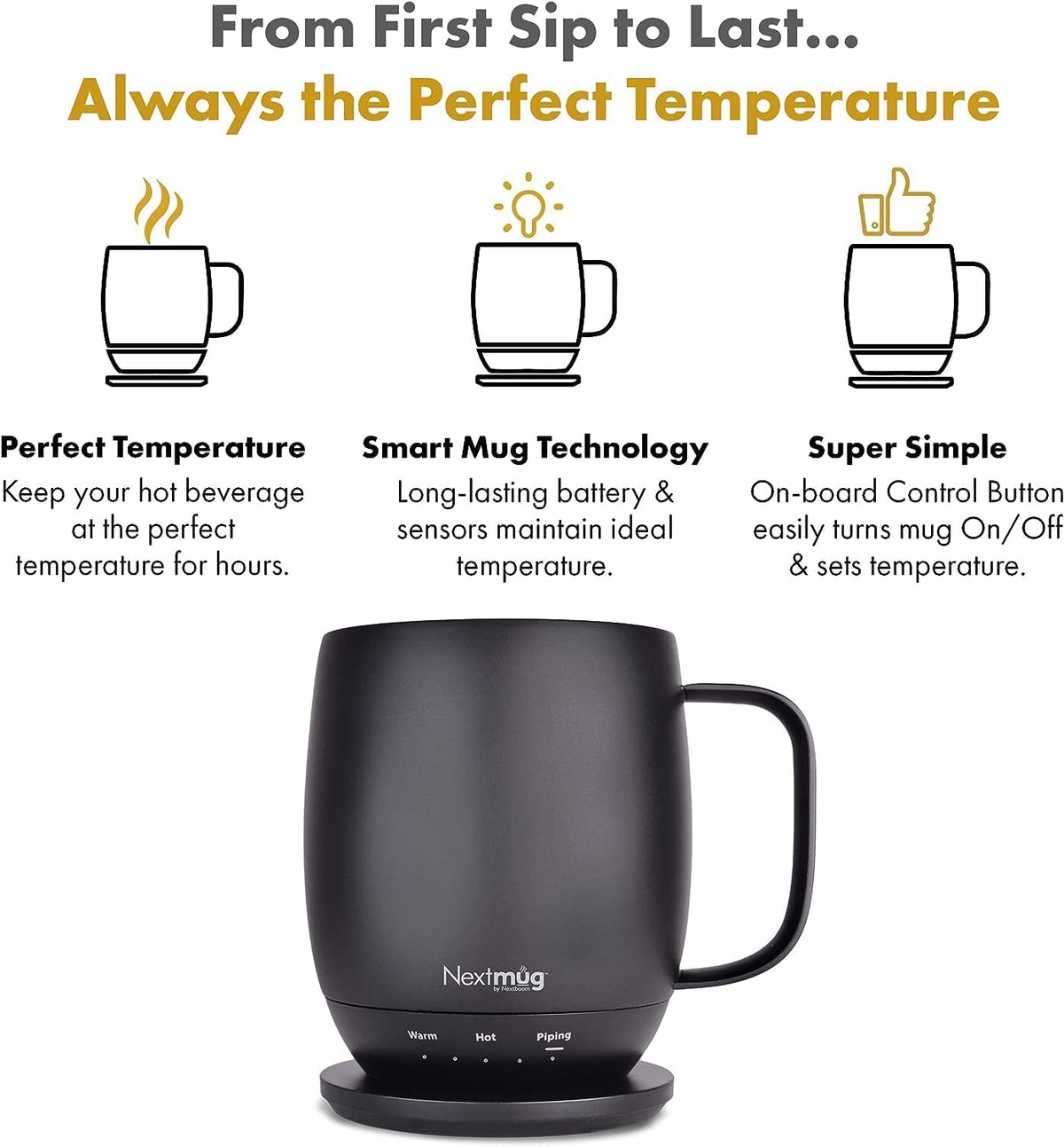 Nextmug - Temperature-Controlled, Self-Heating Coffee Mug (Graphite - 14 oz.)