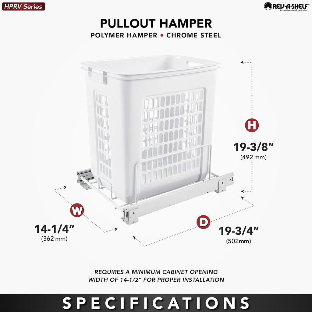 Rev-A-Shelf Large Pullout Clothes Hamper, Steel Frame & Polymer Laundry Bin