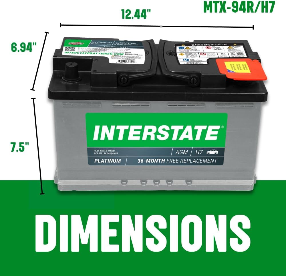 Interstate Batteries Car Battery 12V 80Ah 850CCA Group H7, 94R AGM