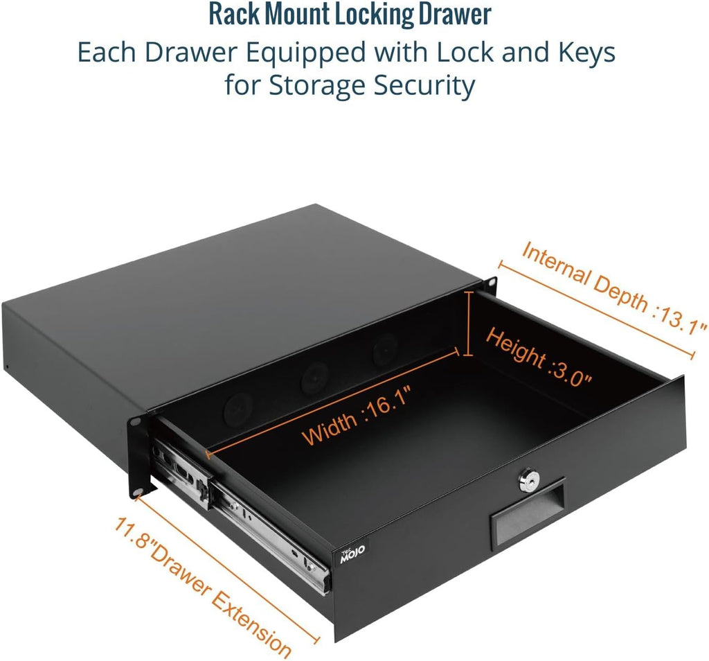 Tecmojo 2U Rack Drawer,Rack Mount Drawer for 19in Network Equipment/Server/AV Rack or Cabinet Enclosure,Sliding and Lockable Server Rack Drawer