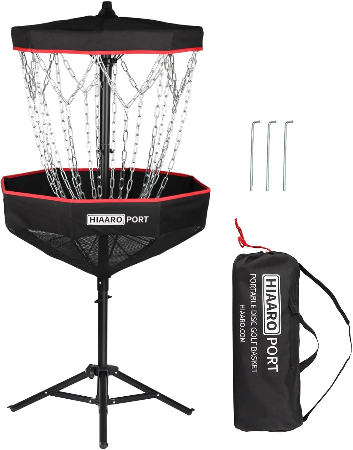 PDGA Approved - HIAARO Portable Disc Golf Basket with 16 Heavy Duty Chains, Foldable Disc Golf Target with Carry Bag for Practice