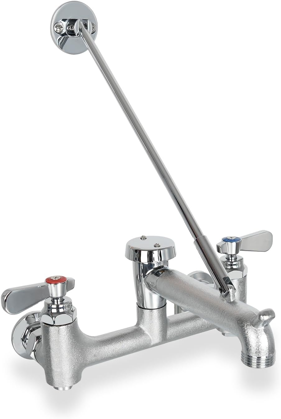 Commercial Mop Sink Faucet with Vacuum Breaker, Wall Mount Service Sink Faucet, 8 Inch Adjustable Center, Pail Hook, Heavy-Duty Brass Utility Sink
