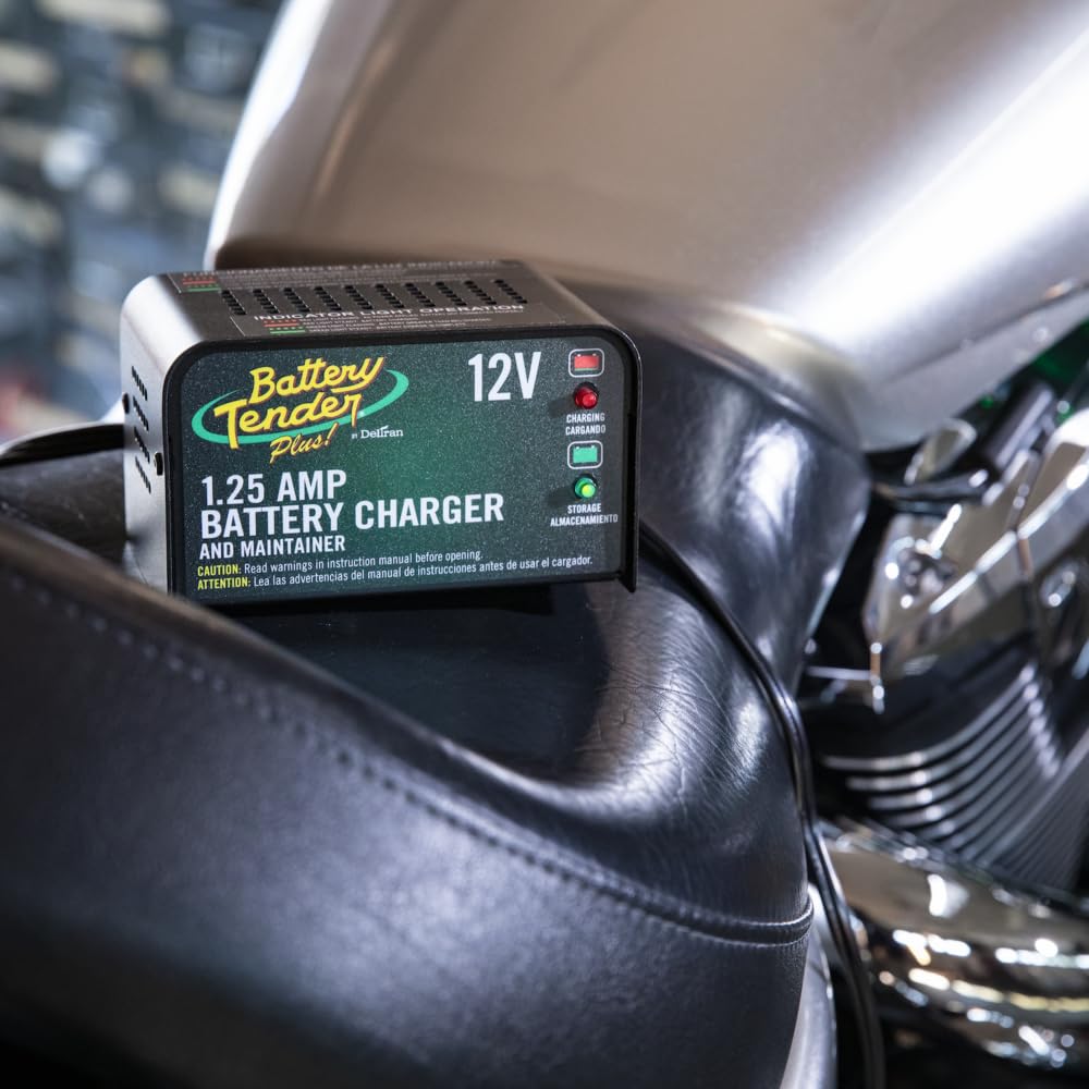 Battery Tender Plus 12V 1.25 AMP Car & Motorcycle Battery Charger and Maintainer, Float Charge for Automotive, and ATVs - Smarter Than a Trickle