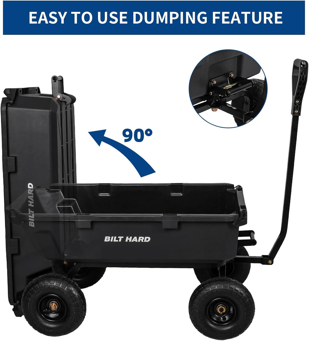 BILT HARD 900 lbs Poly Garden Dump Cart, 5 Cu.Ft Wheelbarrow Cart with 10" All Terrain Wheels & Quick-Release System, Heavy Duty Utility Wagon for