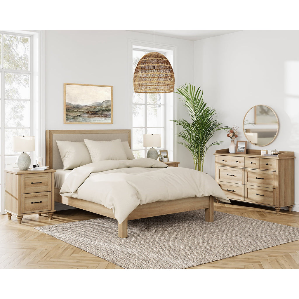 3 Piece Dresser and Nightstand Sets, Farmhouse Dresser with 6 Drawers, Set of 2 Night Stands with Charging Staion, 3 Piece Bedroom Set, Oak