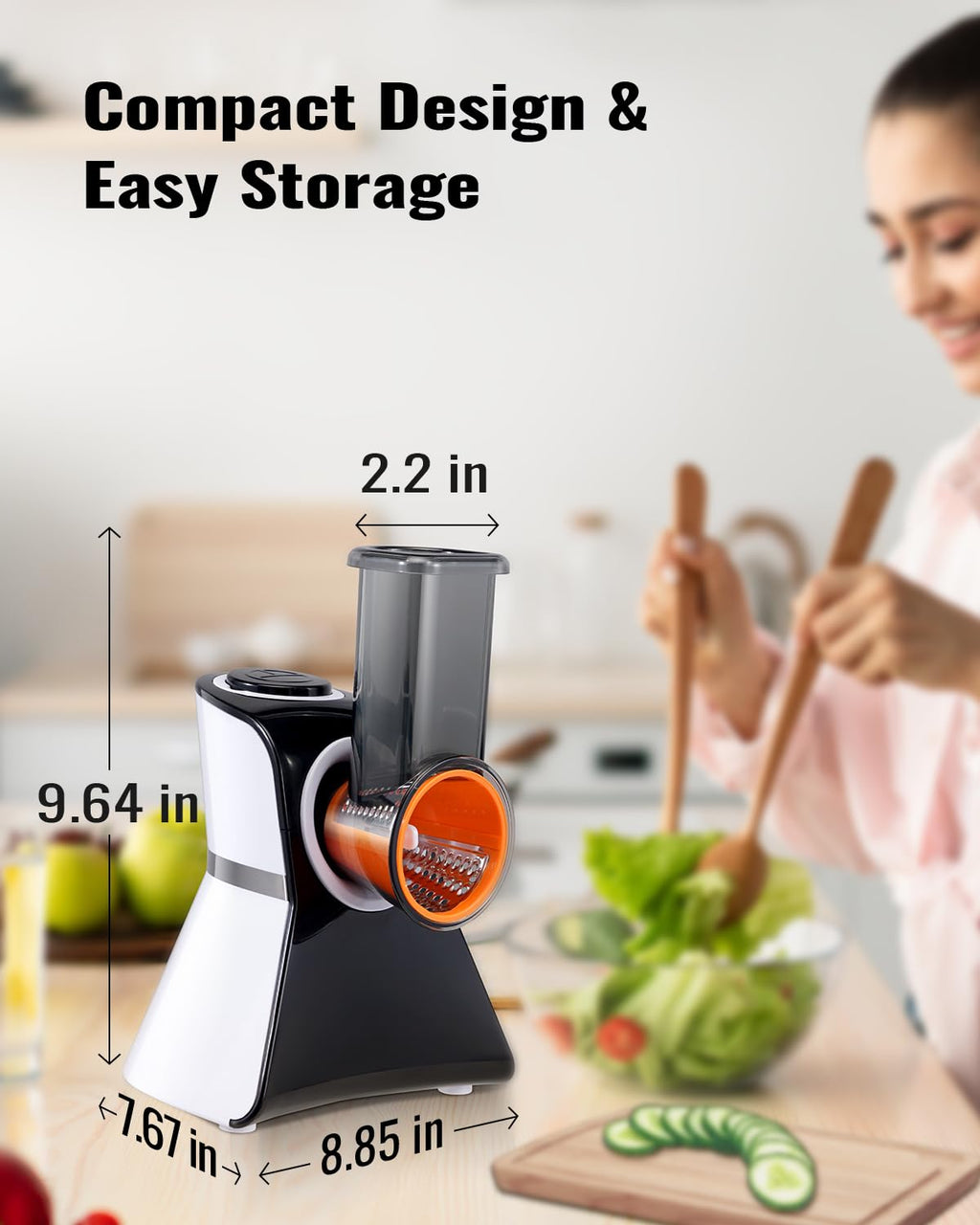 Electric Cheese Grater Salad Shooter,5-In-1 Electric Slicer For Home Kitchen,One-Touch Easy Control,With Safety Push Bar Cheese Grater Electric For