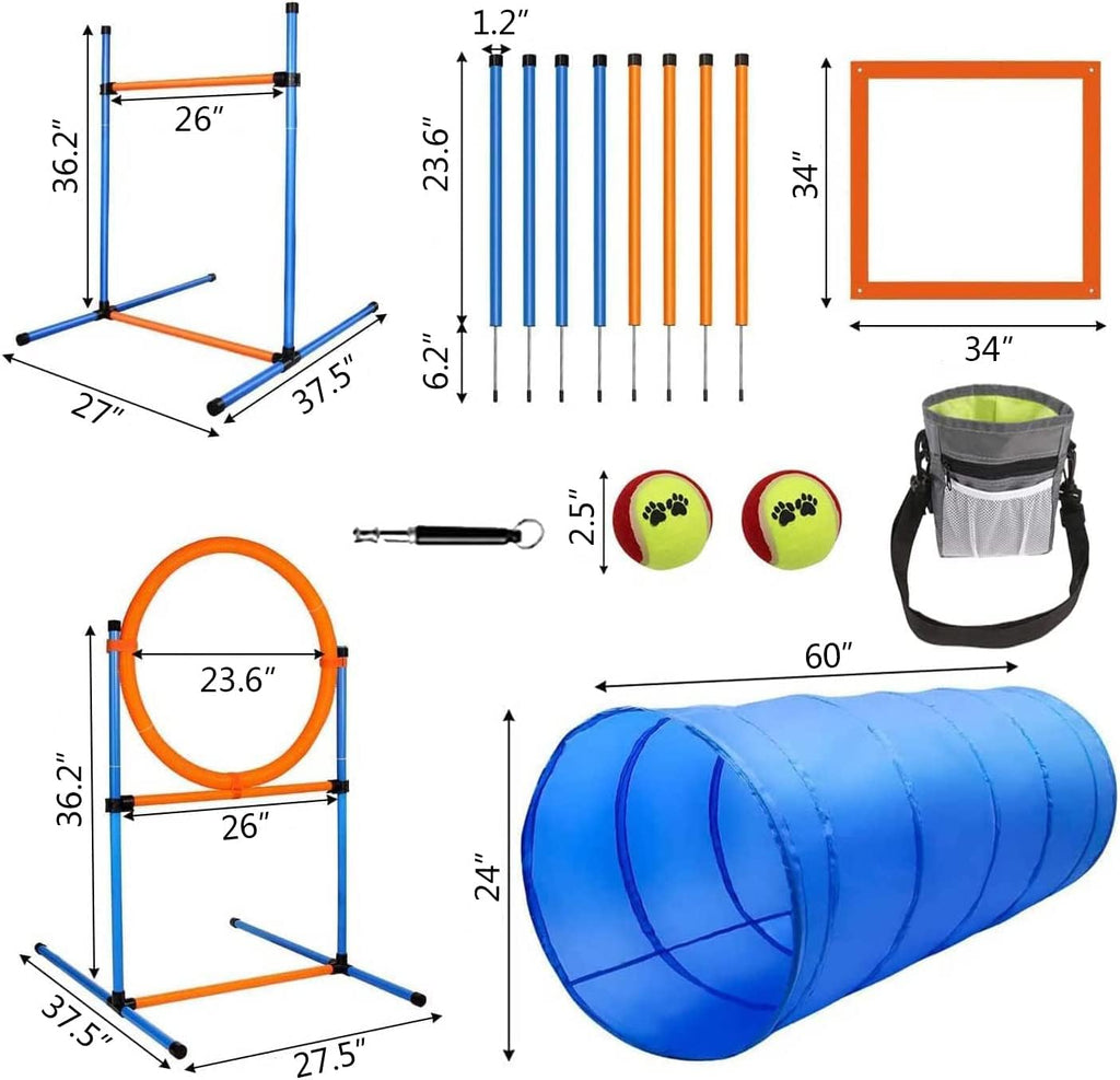 Dog Agility Training Equipment, 60-piece Dog Obstacle Course Training Starter Kit Pet Outdoor Game with Tunnel, Agility Hurdle, Weave Poles, Jump