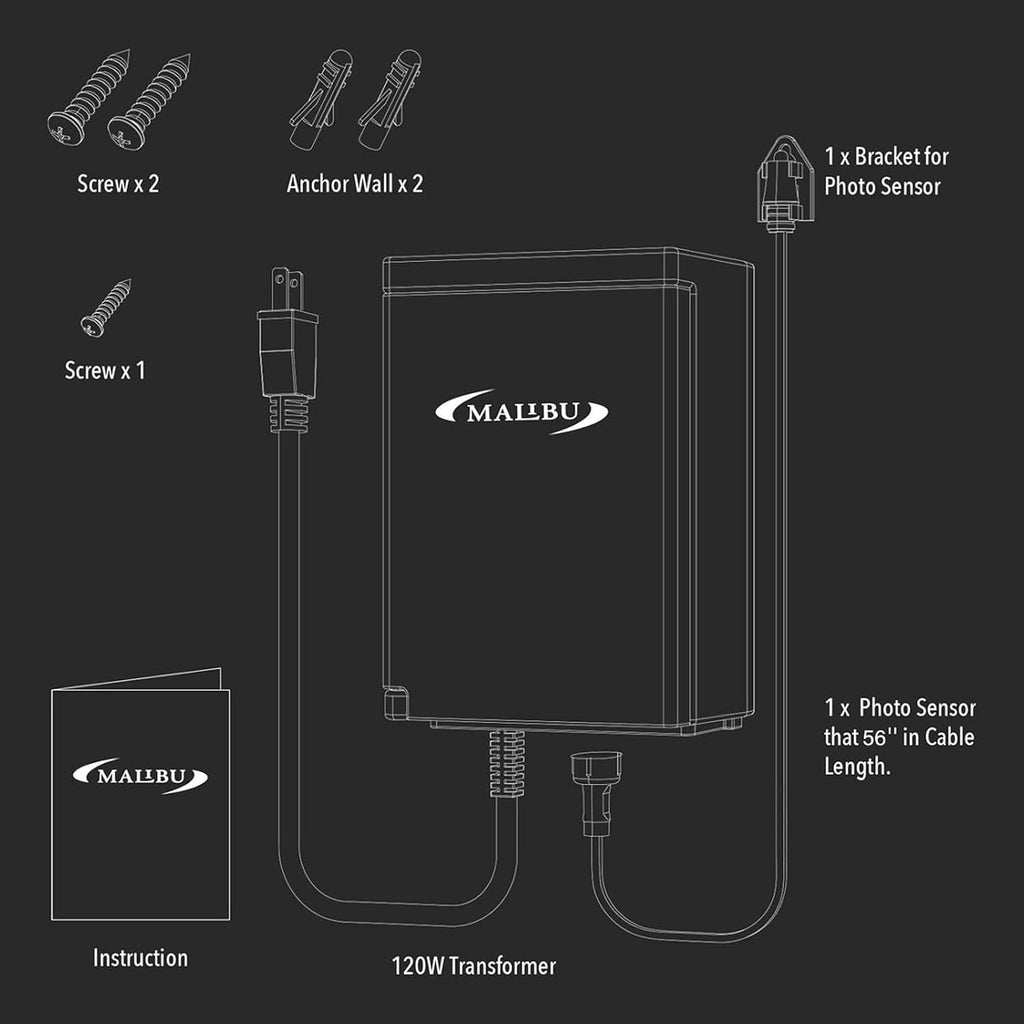 Malibu 120 Watt Power Pack with Sensor and Weather Shield for Low Voltage Landscape Lighting Spotlight Outdoor Transformer 120V Input 12V Output 8100
