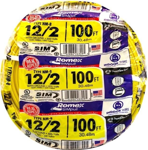 Southwire Romex Brand Simpull Solid Indoor 12/2 W/G NMB Cable 100ft Coil - SW# 28828228