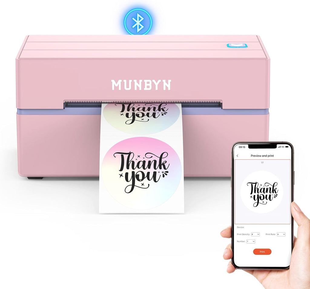 MUNBYN Bluetooth Thermal Label Printer, Wireless 4x6 Shipping Label Printer
