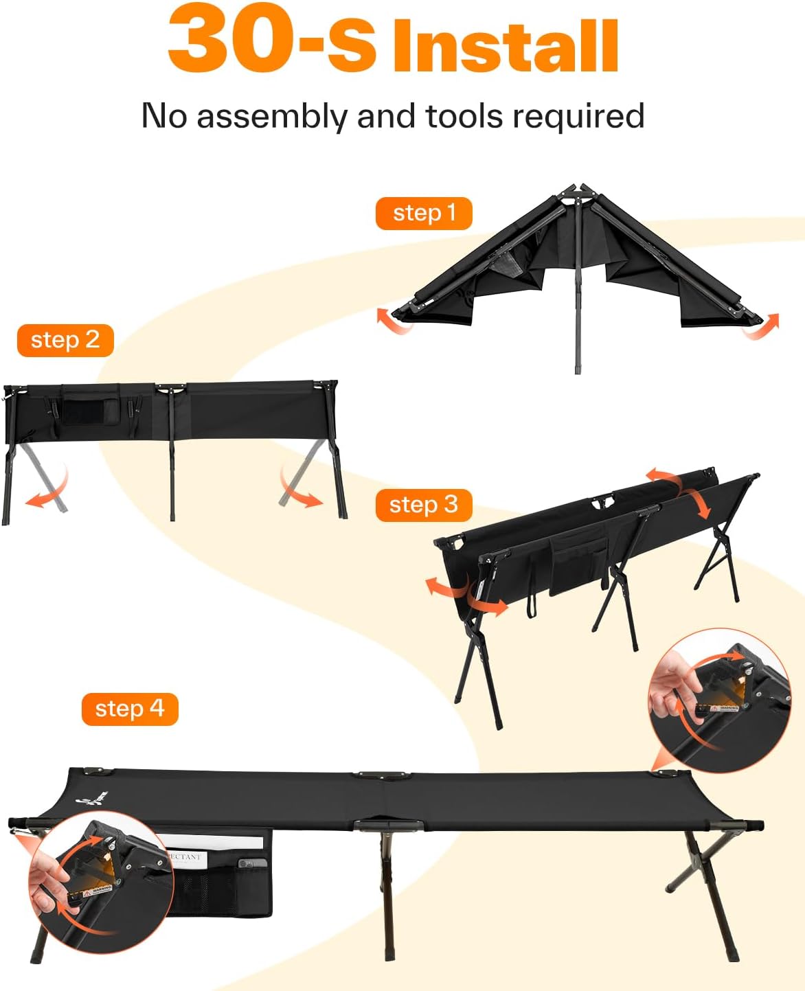 Sportneer Camping Cot: 78.3"x28.7"x14.6" Comfort Cot Bed for Camping Traveling Guest Bed, Sleeping Cots for Adults with Side Pockets & Storage Bag