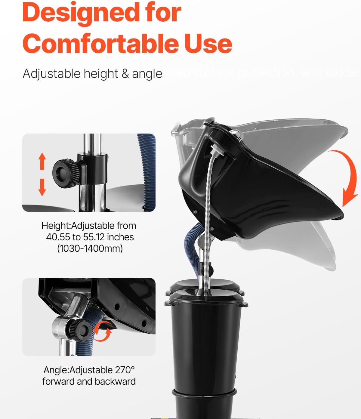 VEVOR Portable Shampoo Bowl, Shampoo Sink for Washing Hair with Electric Pump, Includes 2 Buckets 2 Showerheads, Drain Hose, Height and Angle
