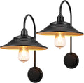 Solar Barn Lights Upgrade, 2PCS Waterproof Wall Light Fixture, Rustic Vintage Metal Gooseneck Solar Wall Mount Lights with Gold Interior, for Outdoor
