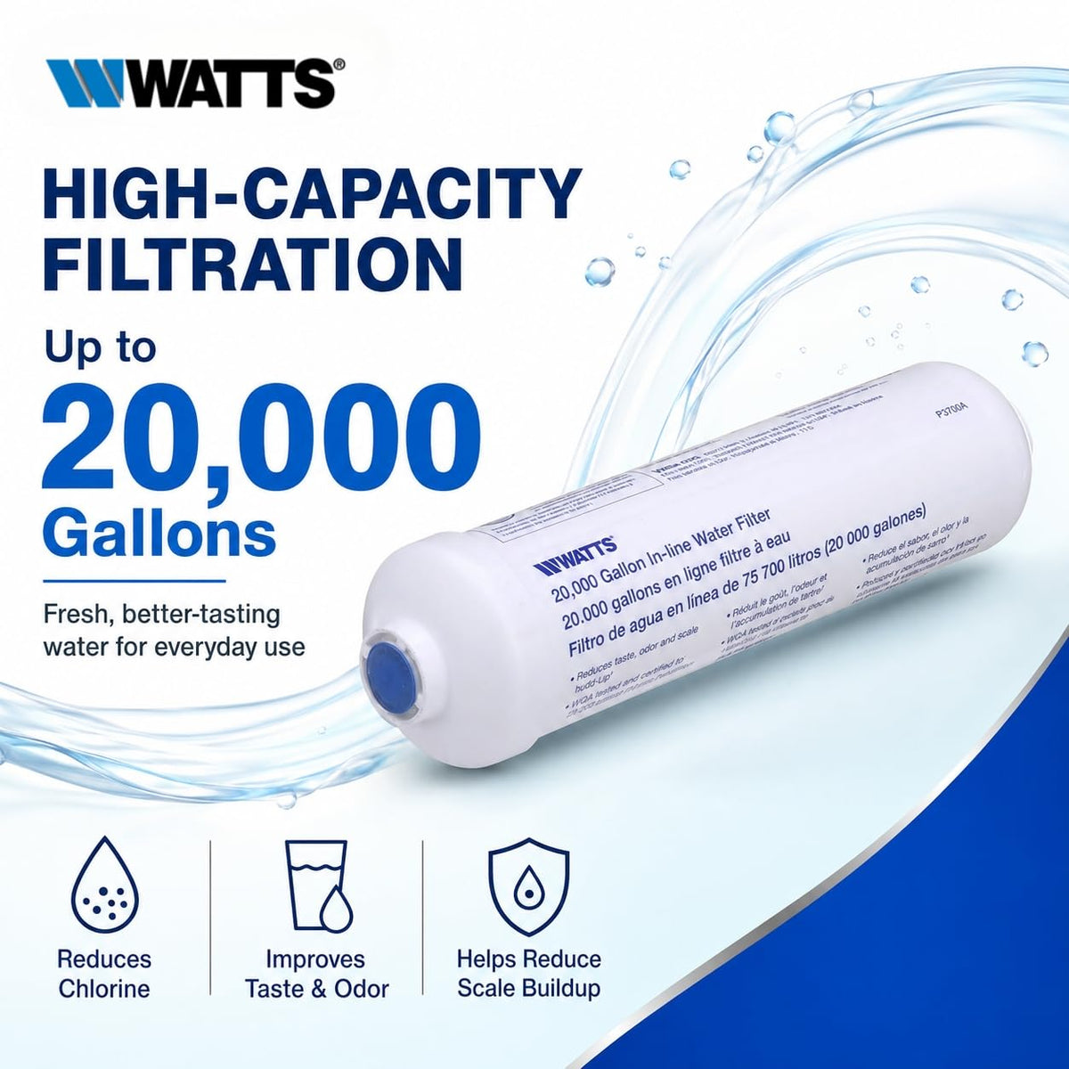 Watts Premier 20000 Gallon Inline Water Filter 1/4" Brass Connectors