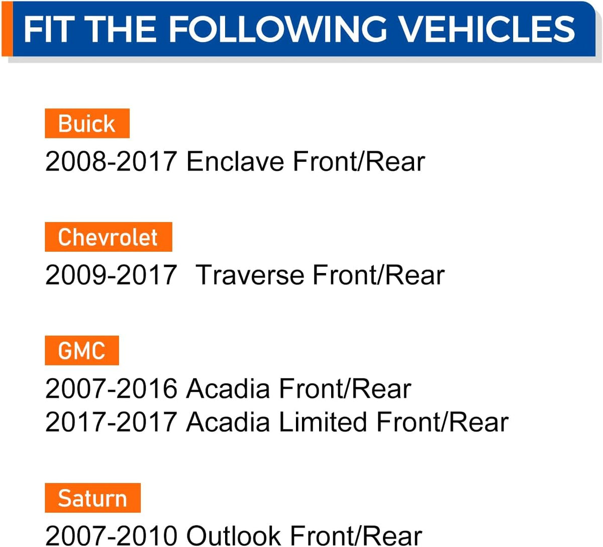 Pair 513277 Wheel Bearing and Hub Assembly Front/Rear Compatible with 08-17 Buick Enclave, 09-17 Chevy Traverse, 07-16 GMC Acadia, 07-10 Saturn